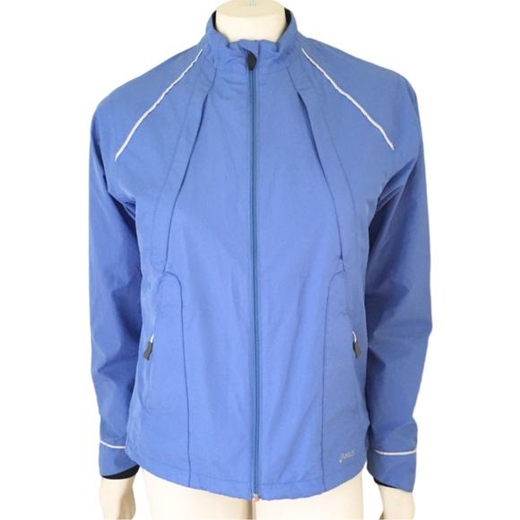 ASICS Mesh Lined Windbreaker Jacket Zip pockets Reflective Media pocket SZ M - Picture 12 of 12